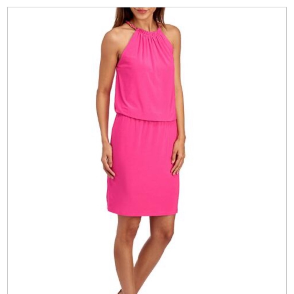 Think SUMMER Laundry Halter Blouson Dress HOT Pink - Picture 2 of 5